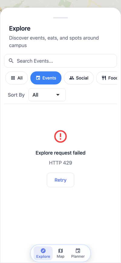 Navgic Explore tab with category chips at Rutgers