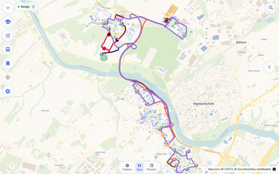 Live Rutgers campus buses on Navgic desktop map