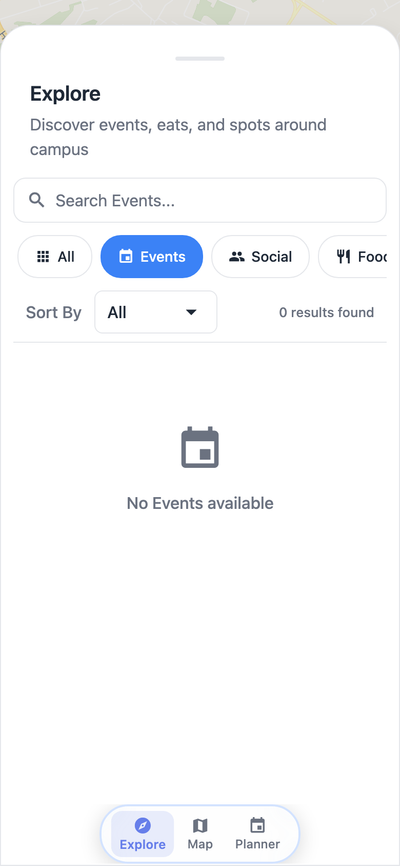 Navgic Explore tab with category filters on mobile