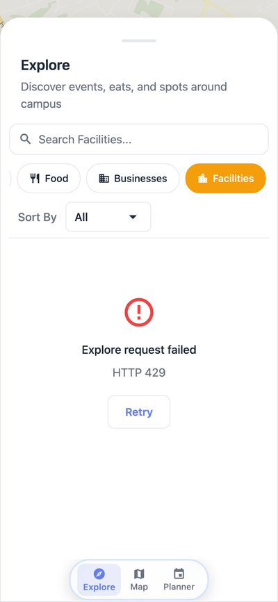Facilities search results on Navgic mobile at Rutgers