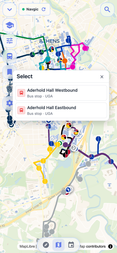 UGA bus stop details on Navgic mobile