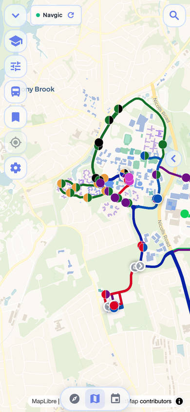 Live bus tracking on Navgic map at Stony Brook