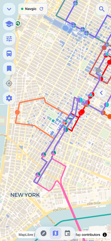 NYU shuttle routes on Navgic map
