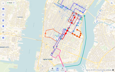 NYU shuttle routes on Navgic desktop map
